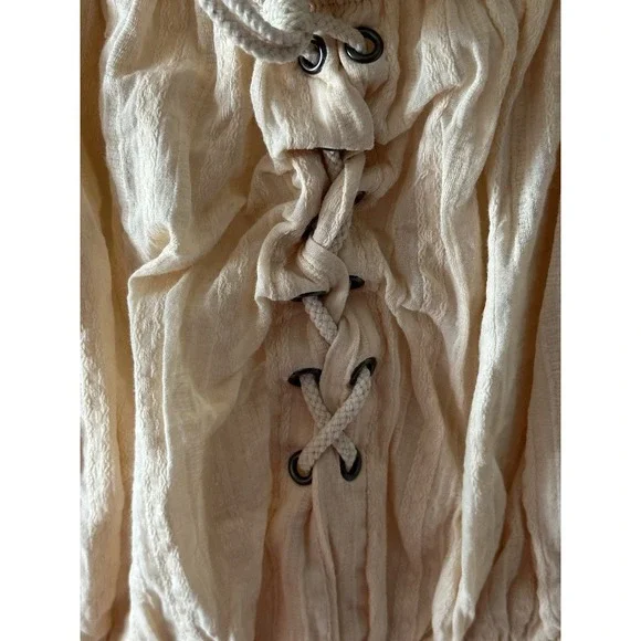 Women’s Cream Peasant Blouse with Brown Sleeve Accents - Picture 6 of 8